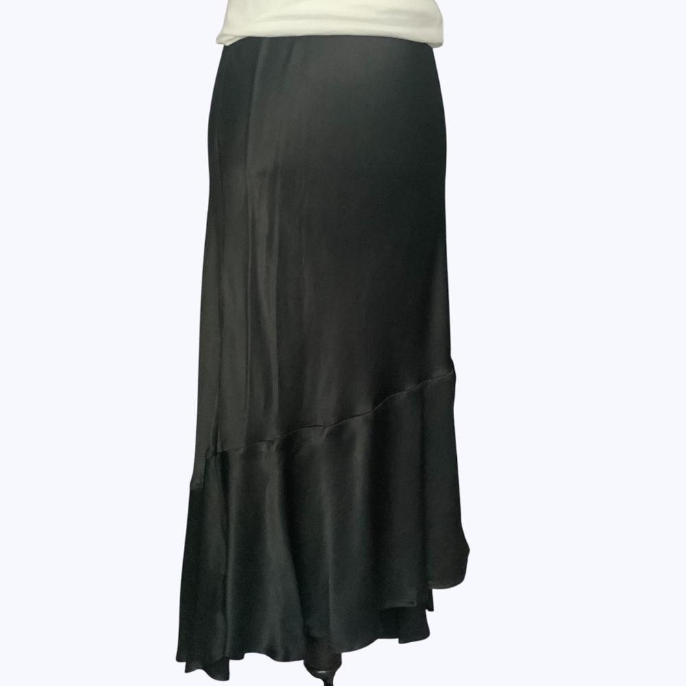 Anthropologie NWOT Asymmetrical Black Satin Flounce Ruffle Slip Midi Skirt SZ S - Picture 4 of 11